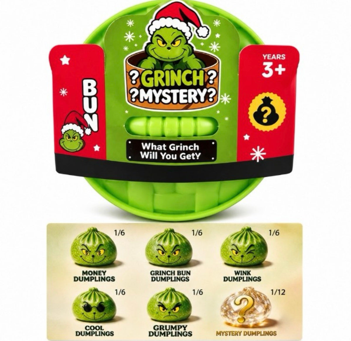 Grinch mystery dumpling sealed